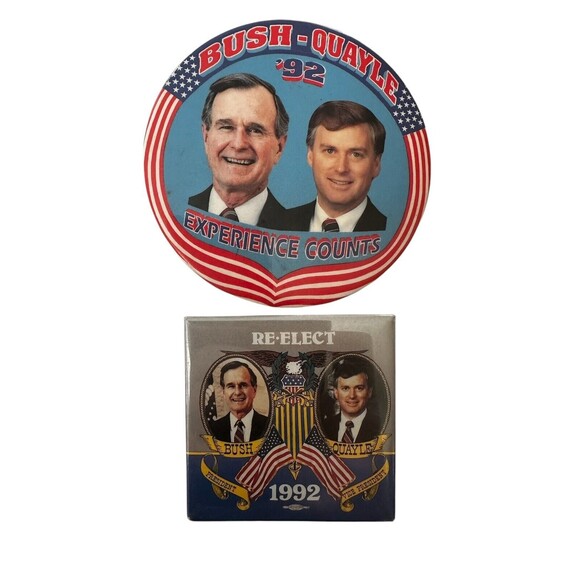 1992 Bush Quayle Campaign Pin & Button Set Experience Counts Re-elect Republican - Picture 1 of 2